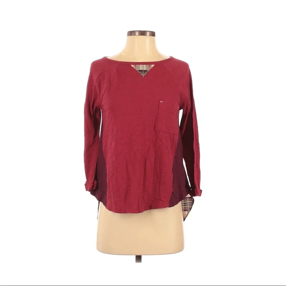 Little Yellow Button Anthropologie Plaid Back Top